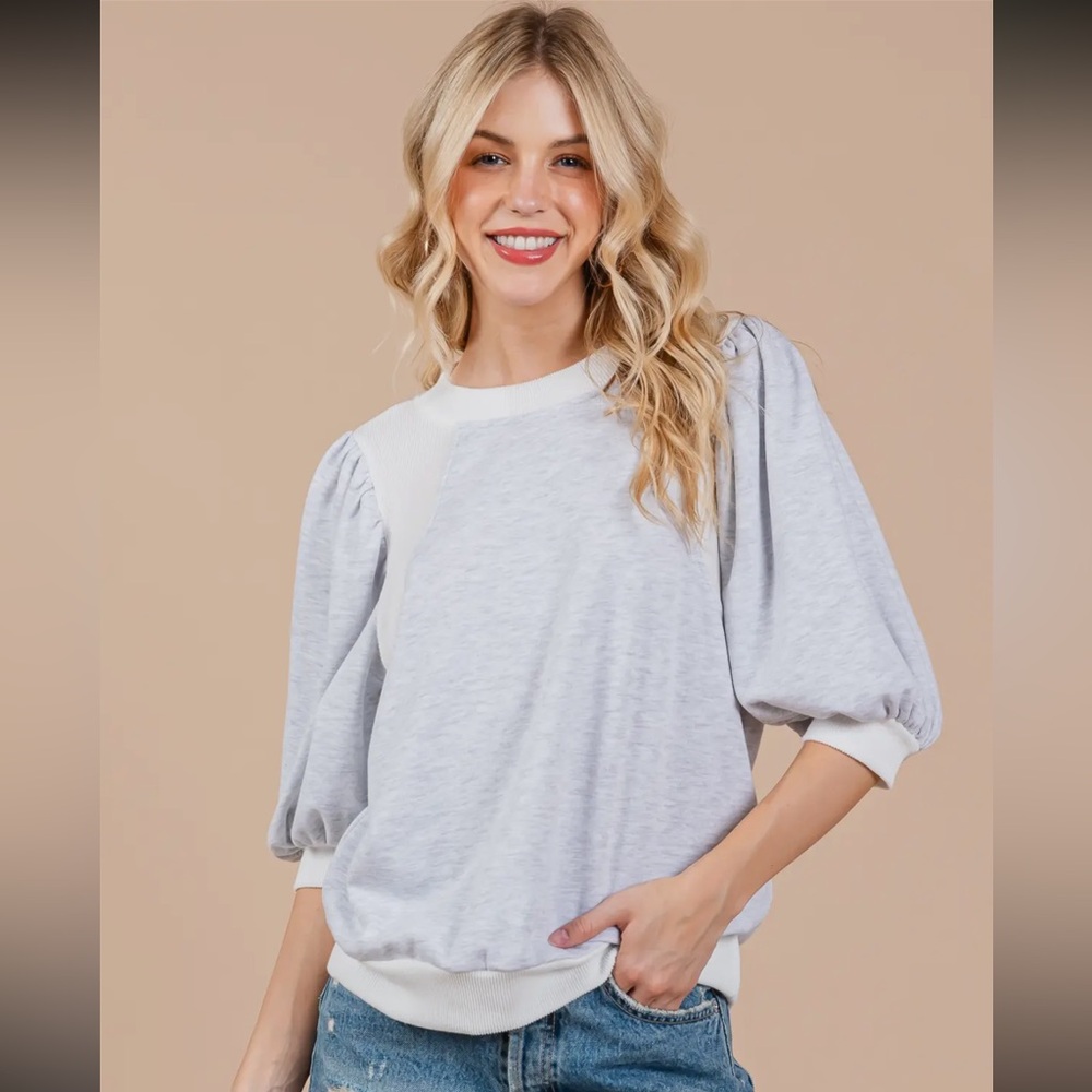 ShopEvelynne Heather Gray Puff Sleeve Sweatshirt